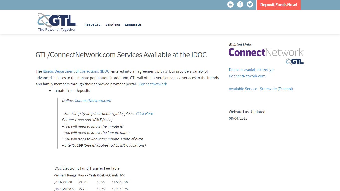 Illinois DOC Inmate Deposit ConnectNetwork | GTL